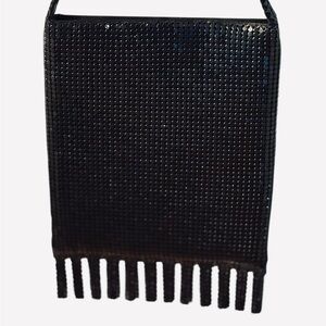 VTG Black Sequin Shimmery Evening Clutch Bag Snap Closure Fringe Glam Formal
